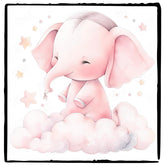 Cute Pink Elephant On A Cloud Stars Pattern Design