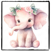 Cute Pink Elephant Sitting With Flower Crown Pattern Design