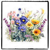Bunch of Wild Flowers Plants Blue Yellow Purple Design