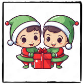 Cute Pair of Elfs with Gift Kids Christmas Character Design