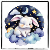 Night Time Crescent Moon Sleeping Bunny Rabbit