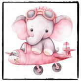 Cute Pink Elephant In A Plane Pattern Design