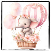 Cute Pink Elephant Hot Air Balloon Pattern Design