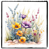 Bunch of Wild Flowers Plants Yellow Purple Design 3