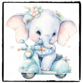 Blue Elephant Floral Scooter Pattern Design