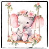 Cute Pink Elephant On A Flower Swing Pattern Design