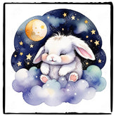 Night Time Full Moon Sleeping Bunny Rabbit