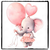 Cute Pink Elephant Bday Heart Shaped Balloons Pattern Design