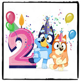 Happy Bluey & Bingo Character 2nd Birthday Pink Number Design