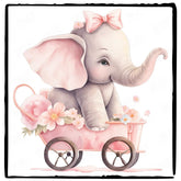 Cute Pink Elephant In Flower Cart Pattern Design
