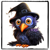 Witch Hat Black Cartoon Raven Bird Kids Halloween Design