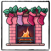 Cute Pink Fireplace with Stockings Kids Christmas Design