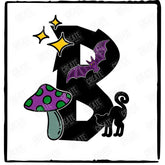 Black Halloween Letters Stars Bat Black Cat Design