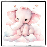 Cute Pink Elephant Sitting On Clouds Pattern Design