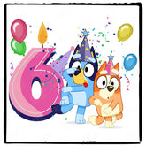 Happy Bluey & Bingo Character 6th Birthday Pink Number Design
