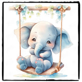 Blue Elephant On A Swing Floral Pattern Design