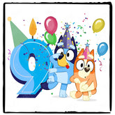 Happy Bluey & Bingo Character 9th Birthday Blue Number Design