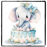 Cute Blue Elephant Bday Cake Pattern Design