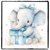 Birthday Blue Elephant Bow Cute Present Pattern Design
