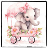 Cute Pink Elephant In Cart Floral Pattern Design