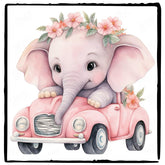 Cute Pink Elephant Car Floral Pattern Design