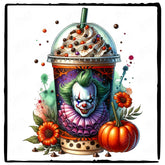 Halloween Coffee Clown Pumpkin Pattern Design
