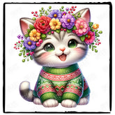 Cute Happy Kitten Flower Wreath Sweater Cat Design