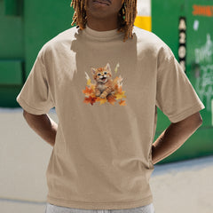 Cute Kitten Playing In Autumn Leafs Ginger Cat Design