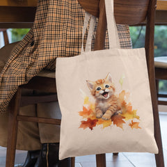 Cute Kitten Playing In Autumn Leafs Ginger Cat Design