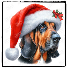 Christmas Dog Design Bloodhound (2) Breed Cute Xmas Santa Hat Doggie