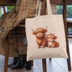Cute Two Highland Cows Mama & Baby Cow Design