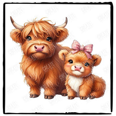 Cute Two Highland Cows Mama & Baby Cow Design