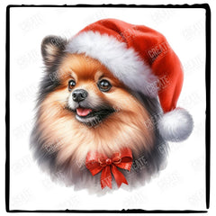 Christmas Dog Design Pomeranian (2) Breed Cute Xmas Santa Hat Doggie