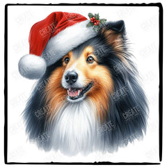 Christmas Dog Design Shetland Sheepdog (3) Breed Cute Xmas Santa Hat Doggie