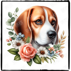 Cute Beagle Dog Breed Floral  Design