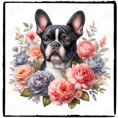 Cute Dog French Bulldog Breed Floral Design