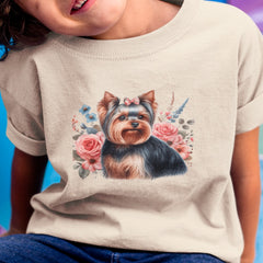 Cute Dog Yorkshire Terrier Breed Floral Design