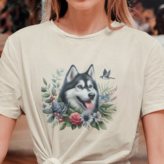 Cute Dog Siberian Husky Breed Floral Design