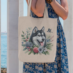 Cute Dog Siberian Husky Breed Floral Design