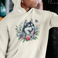 Cute Dog Siberian Husky Breed Floral Design