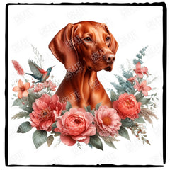Cute Dog Vizsla Breed Floral Design