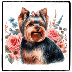 Cute Dog Yorkshire Terrier Breed Floral Design
