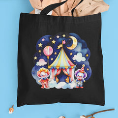 Red Circus Tent with Clowns and Stars Design