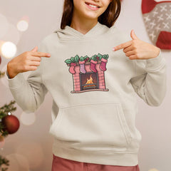 Cute Pink Fireplace with Stockings Kids Christmas Design