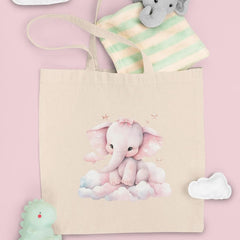 Cute Pink Elephant Sitting On Clouds Pattern Design