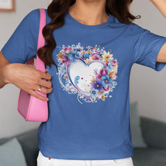 Love Heart Shape with Blue and Purple Flower Design