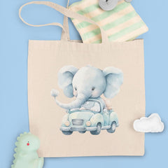 Cute Blue Elephant In Car Pattern Design