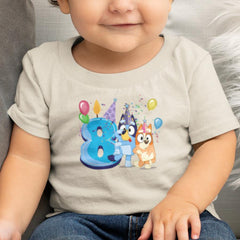 Happy Bluey & Bingo Character 8th Birthday Blue Number Design