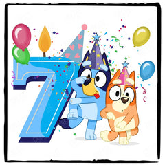 Happy Bluey & Bingo Character 7th Birthday Blue Number Design