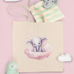 Cute Pink Elephant On Cloud Stars Pattern Design